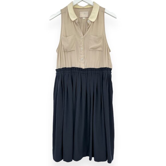 Postmark by Anthropologie Cream & Navy Blue Sleeveless Mini Dress sz 12 - Picture 2 of 8